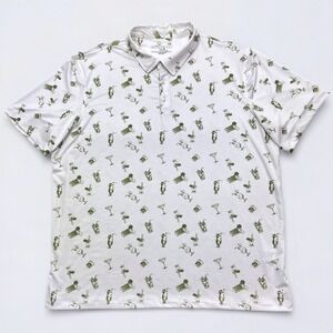 Bearbottom Polo Shirt Men's 2XL White Green Cocktail Print Performance Golf
